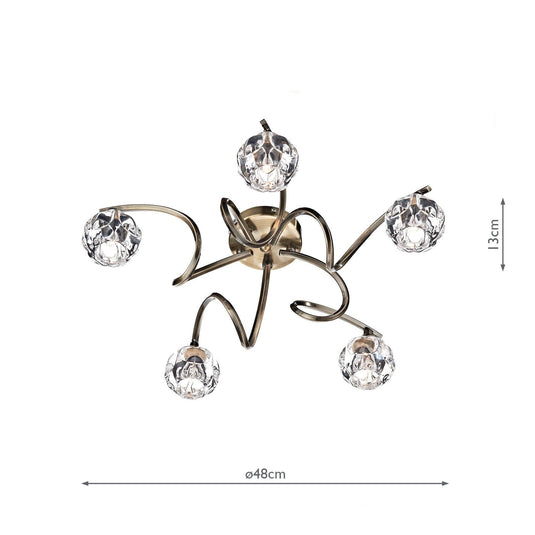 Dar Lighting BAB5475 Babylon 5 Light Semi Flush Antique Brass - 17324