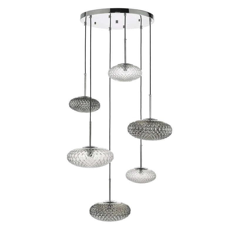 Load image into Gallery viewer, Dar Lighting BIB6450 Bibiana 6 Light Cluster Pendant Clear And Smoked Textured Glass Polished Chrome - 34928
