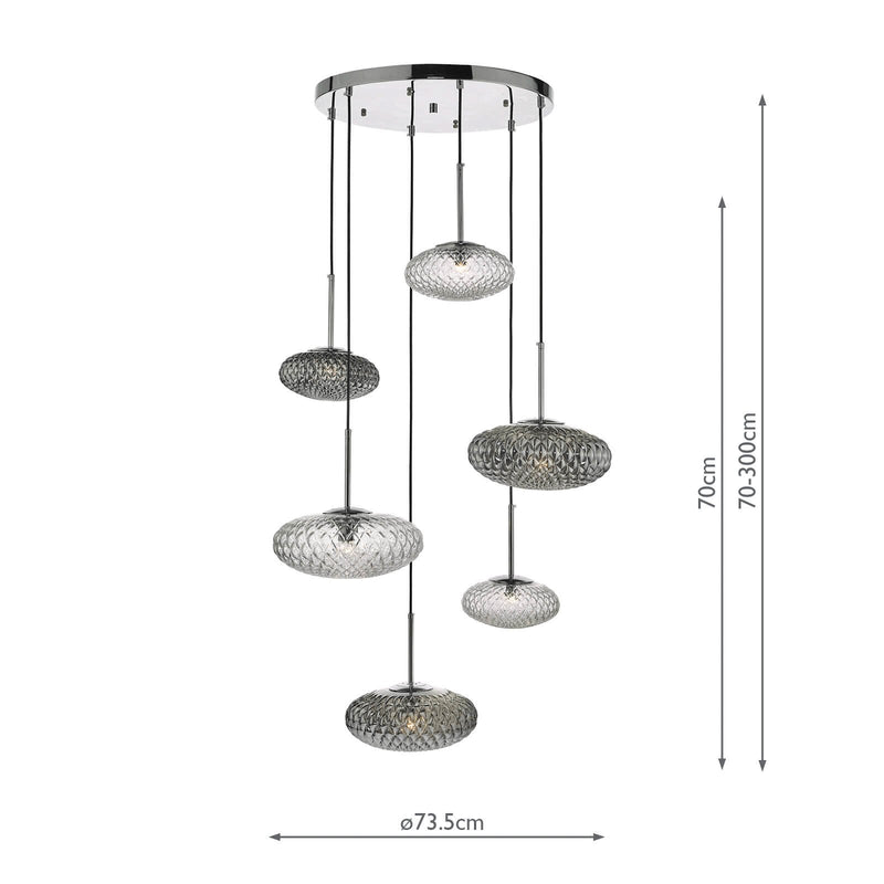 Load image into Gallery viewer, Dar Lighting BIB6450 Bibiana 6 Light Cluster Pendant Clear And Smoked Textured Glass Polished Chrome - 34928
