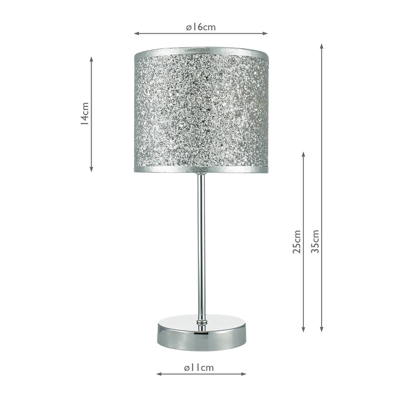Load image into Gallery viewer, Dar Lighting BIS4132 Bistro Touch Table Lamp Polished Chrome C/W Silver Glitter Shade - 22590
