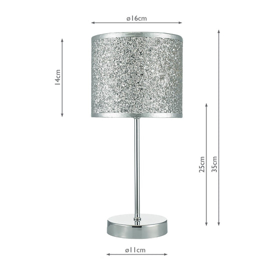 Dar Lighting BIS4132 Bistro Touch Table Lamp Polished Chrome C/W Silver Glitter Shade - 22590