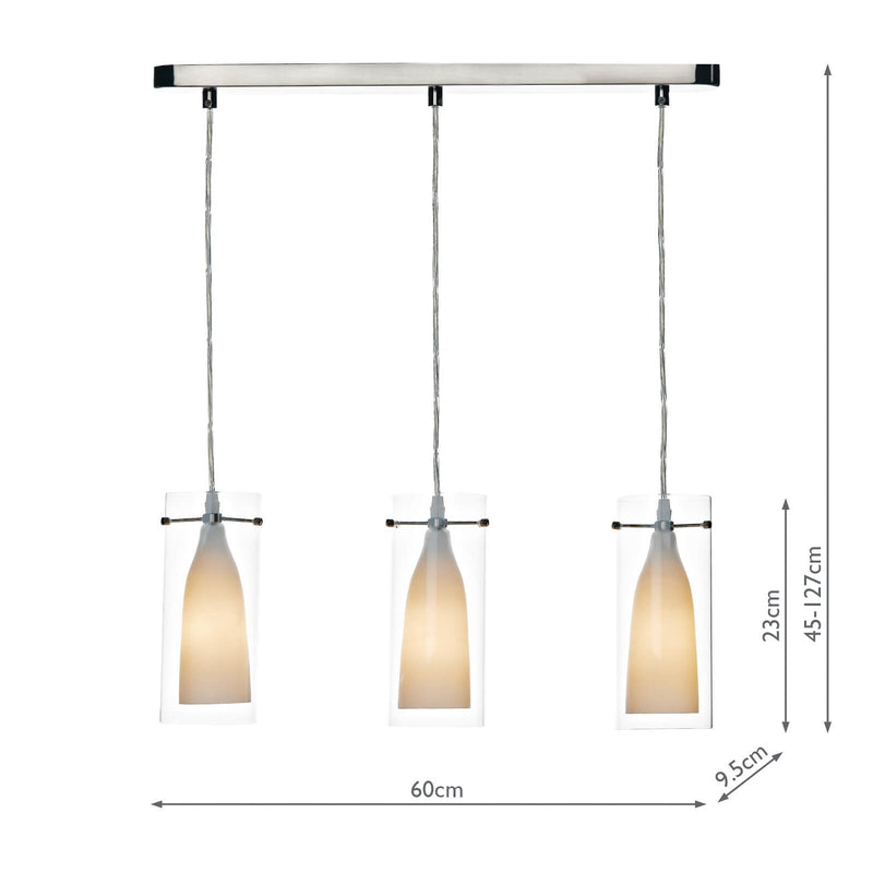 Load image into Gallery viewer, Dar Lighting BOD0346 Boda 3 Light Pendant Satin Chrome Double Glass - 11585
