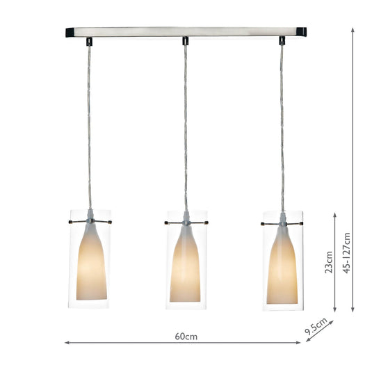 Dar Lighting BOD0346 Boda 3 Light Pendant Satin Chrome Double Glass - 11585