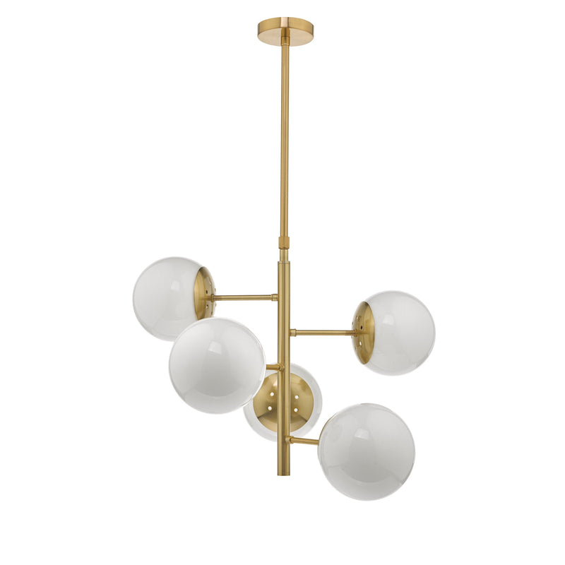 Load image into Gallery viewer, Dar Lighting BOM0535 Bombazine 5lt Pendant Natural Brass &amp; Opal Glass - 34934
