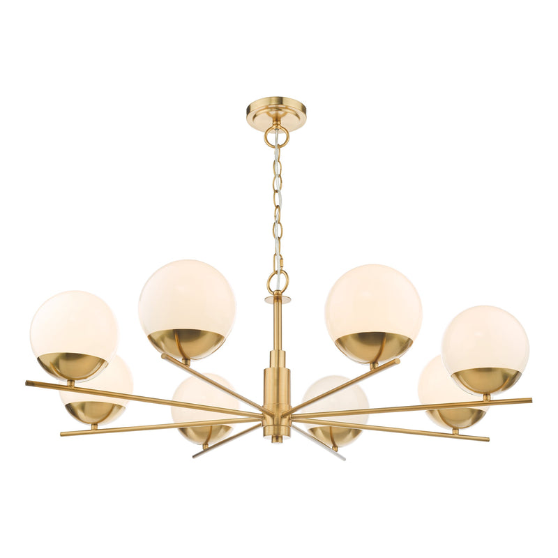 Load image into Gallery viewer, Dar Lighting BOM0835 Bombazine 8 Light Pendant Natural Brass Opal Glass - 36872
