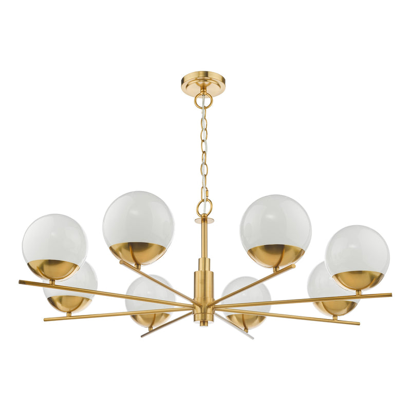 Load image into Gallery viewer, Dar Lighting BOM0835 Bombazine 8 Light Pendant Natural Brass Opal Glass - 36872
