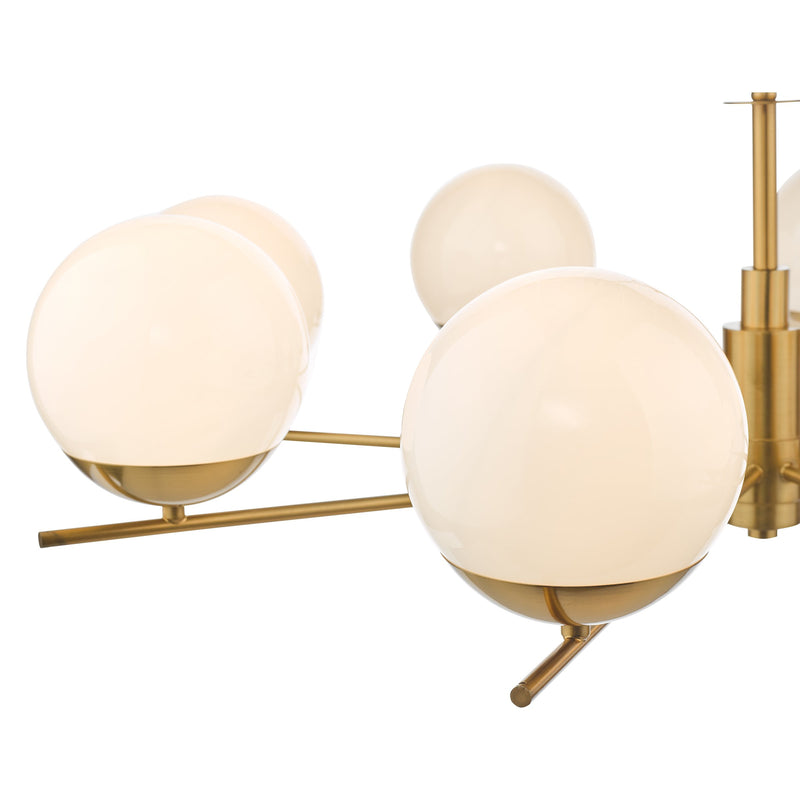 Load image into Gallery viewer, Dar Lighting BOM0835 Bombazine 8 Light Pendant Natural Brass Opal Glass - 36872
