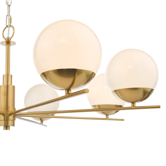 Dar Lighting BOM0835 Bombazine 8 Light Pendant Natural Brass Opal Glass - 36872