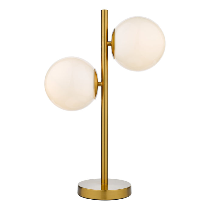 Dar Lighting BOM4235 Bombazine 2 Light Table Lamp Natural Brass Opal Glass - 36873