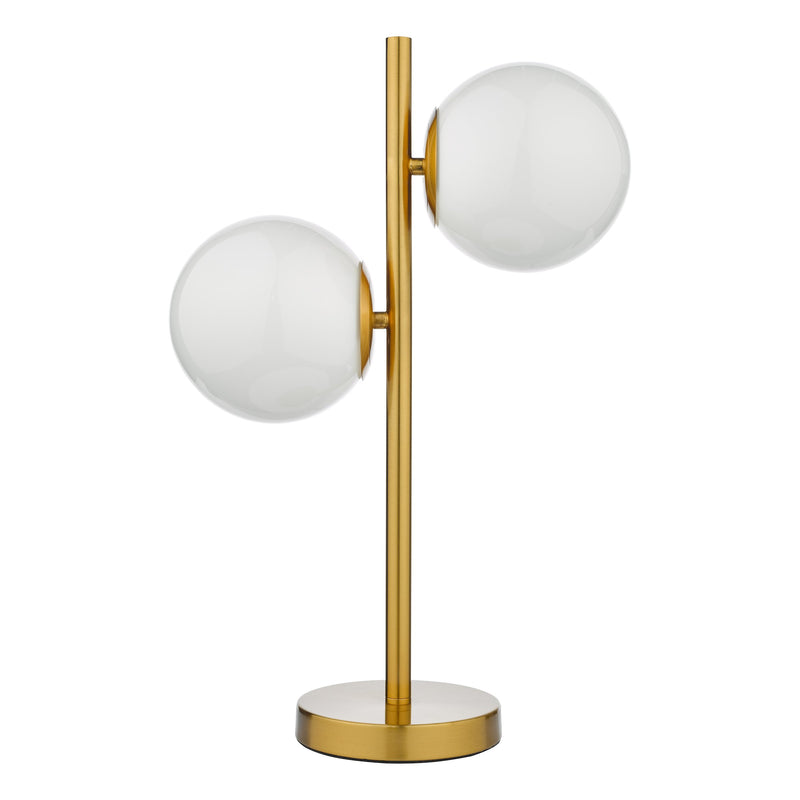 Load image into Gallery viewer, Dar Lighting BOM4235 Bombazine 2 Light Table Lamp Natural Brass Opal Glass - 36873
