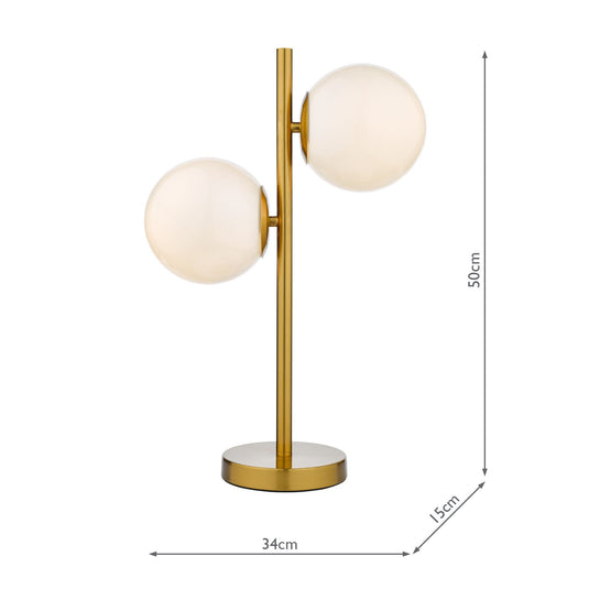 Dar Lighting BOM4235 Bombazine 2 Light Table Lamp Natural Brass Opal Glass - 36873