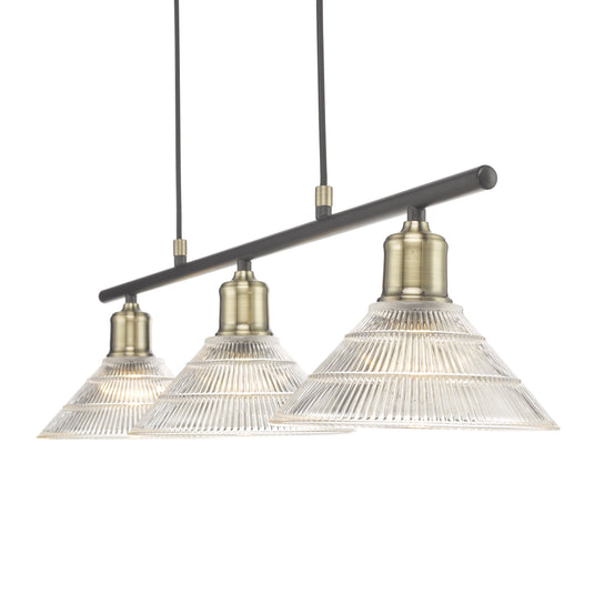 Dar Lighting BOY0375 Boyd 3 Light Bar Antique Brass with Glass Shade - 27073