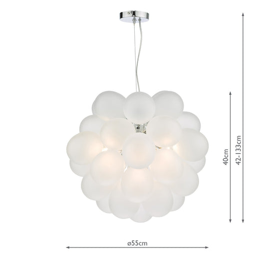 Dar Lighting BUB0602 Bubbles 6 Light Pendant Polished Chrome Frosted Glass - 36876