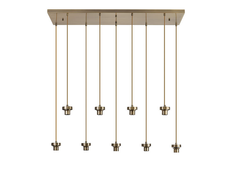 Load image into Gallery viewer, C-Lighting Budapest Antique Brass 9 Light E27 2m Rectangular Multiple Pendant, Suitable For A Vast Selection Of Glass Shades - 53495
