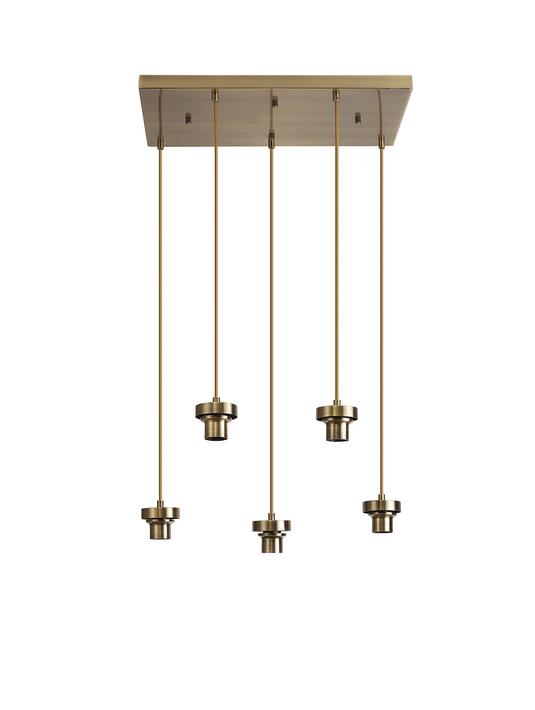 C-Lighting Budapest Antique Brass 5 Light E27 2m Rectangular Multiple Pendant, Suitable For A Vast Selection Of Glass Shades - 53496