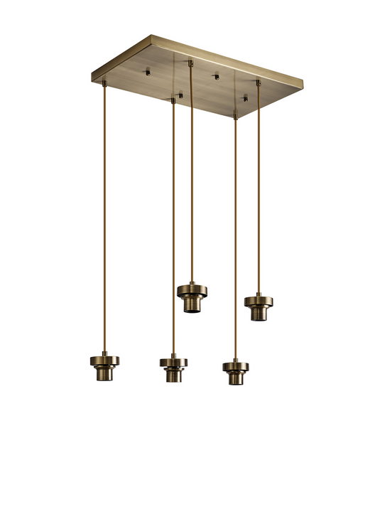 C-Lighting Budapest Antique Brass 5 Light E27 2m Rectangular Multiple Pendant, Suitable For A Vast Selection Of Glass Shades - 53496
