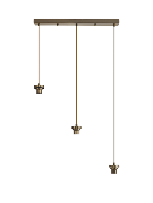 C-Lighting Budapest Antique Brass 3 Light E27 2m Linear Multiple Pendant, Suitable For A Vast Selection Of Glass Shades - 53500