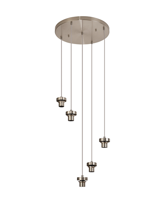 C-Lighting Budapest Satin Nickel 5 Light E27 2.5m Round Multiple Pendant, Suitable For A Vast Selection Of Glass Shades - 48479