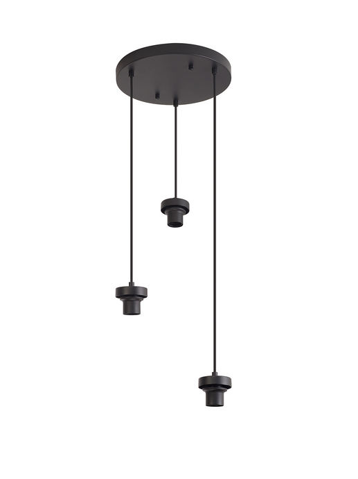 C-Lighting Budapest Satin Black 3 Light E27 2m Round Multiple Pendant, Suitable For A Vast Selection Of Glass Shades - 53396