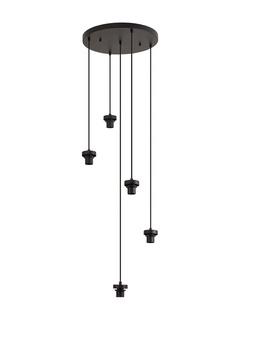 C-Lighting Budapest Satin Black 5 Light E27 2.5m Round Multiple Pendant, Suitable For A Vast Selection Of Glass Shades - 53397