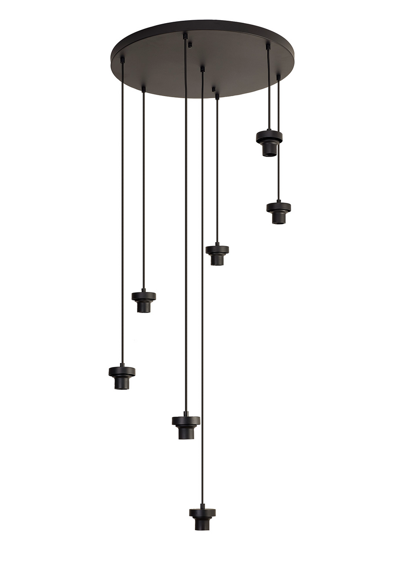 Load image into Gallery viewer, C-Lighting Budapest Satin Black 7 Light E27 3m Round Multiple Pendant, Suitable For A Vast Selection Of Glass Shades - 53398
