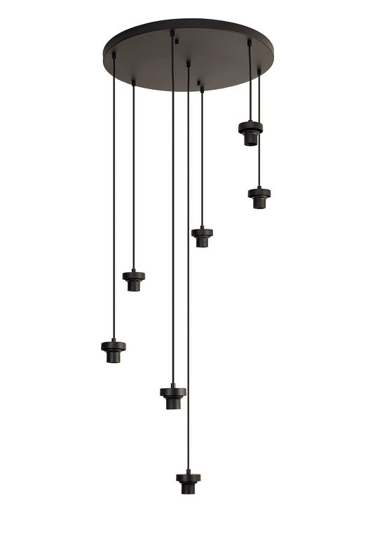 C-Lighting Budapest Satin Black 7 Light E27 3m Round Multiple Pendant, Suitable For A Vast Selection Of Glass Shades - 53398