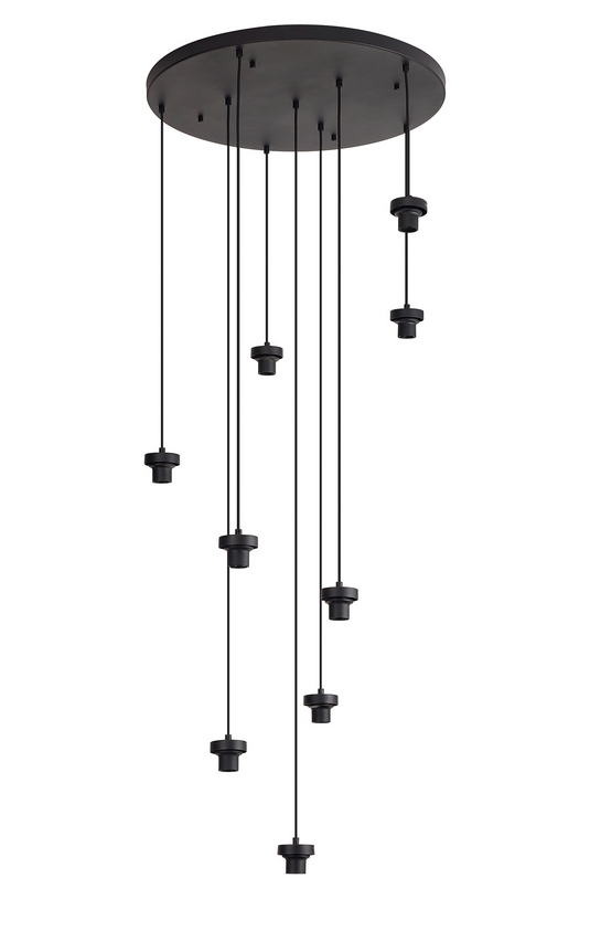 C-Lighting Budapest Satin Black 9 Light E27 3m Round Multiple Pendant, Suitable For A Vast Selection Of Glass Shades - 53399