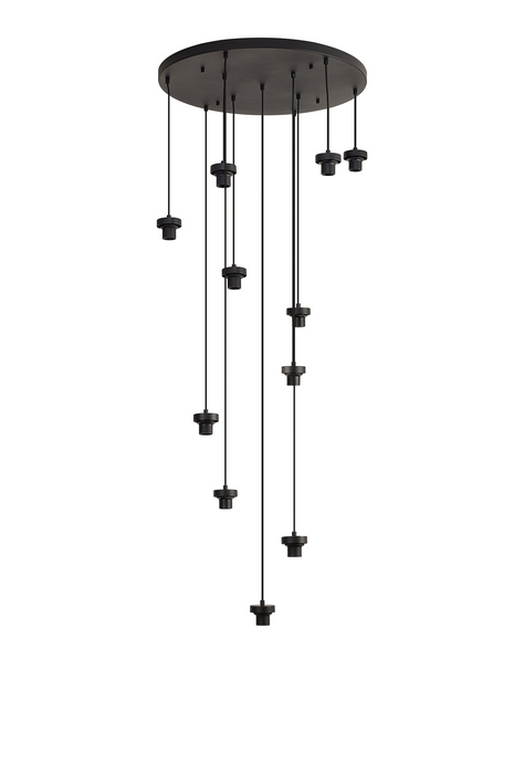 C-Lighting Budapest Satin Black 11 Light E27 3.5m Round Multiple Pendant, Suitable For A Vast Selection Of Glass Shades - 53400