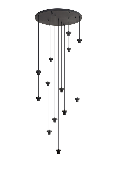C-Lighting Budapest Satin Black 13 Light E27 4m Round Multiple Pendant, Suitable For A Vast Selection Of Glass Shades - 53401