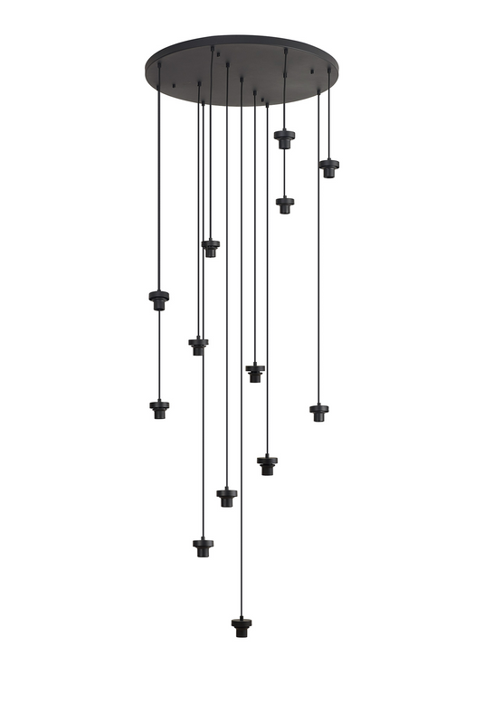 C-Lighting Budapest Satin Black 13 Light E27 4m Round Multiple Pendant, Suitable For A Vast Selection Of Glass Shades - 53401