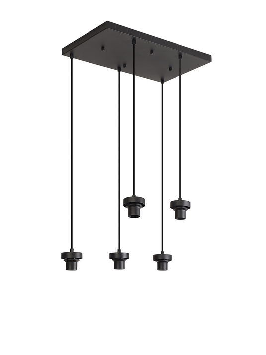 C-Lighting Budapest Satin Black 5 Light E27 2m Rectangular Multiple Pendant, Suitable For A Vast Selection Of Glass Shades - 53406