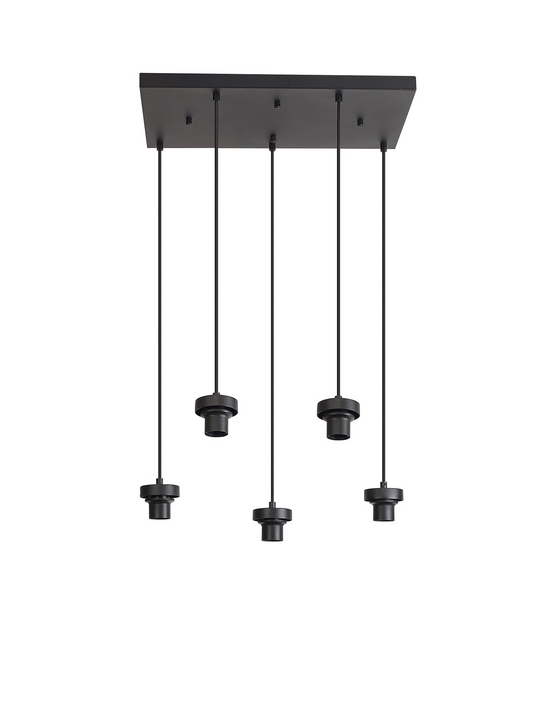 C-Lighting Budapest Satin Black 5 Light E27 2m Rectangular Multiple Pendant, Suitable For A Vast Selection Of Glass Shades - 53406