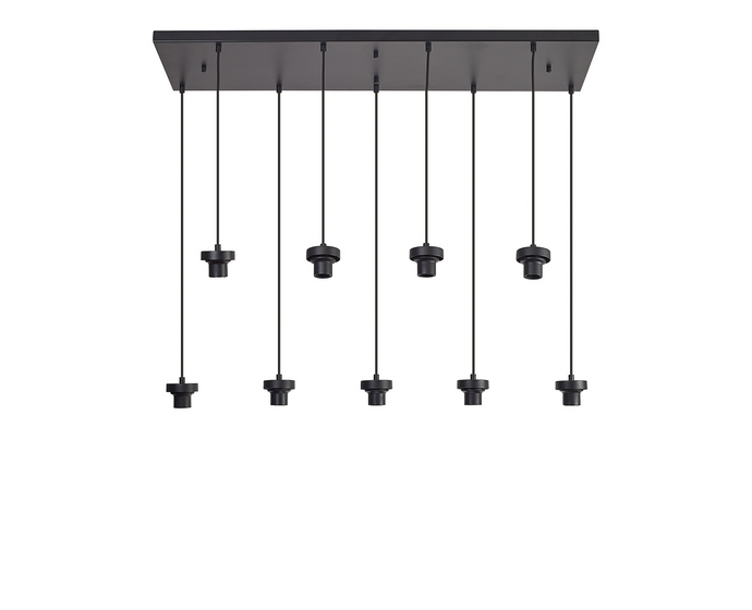 C-Lighting Budapest Satin Black 9 Light E27 2m Rectangular Multiple Pendant, Suitable For A Vast Selection Of Glass Shades - 53407