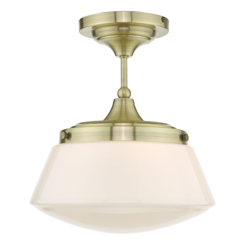 Load image into Gallery viewer, Dar Lighting CAD0175 Caden Semi Flush Antique Brass Opal Glass IP44 - 26994
