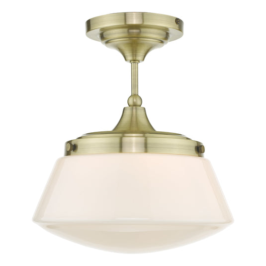 Dar Lighting CAD0175 Caden Semi Flush Antique Brass Opal Glass IP44 - 26994