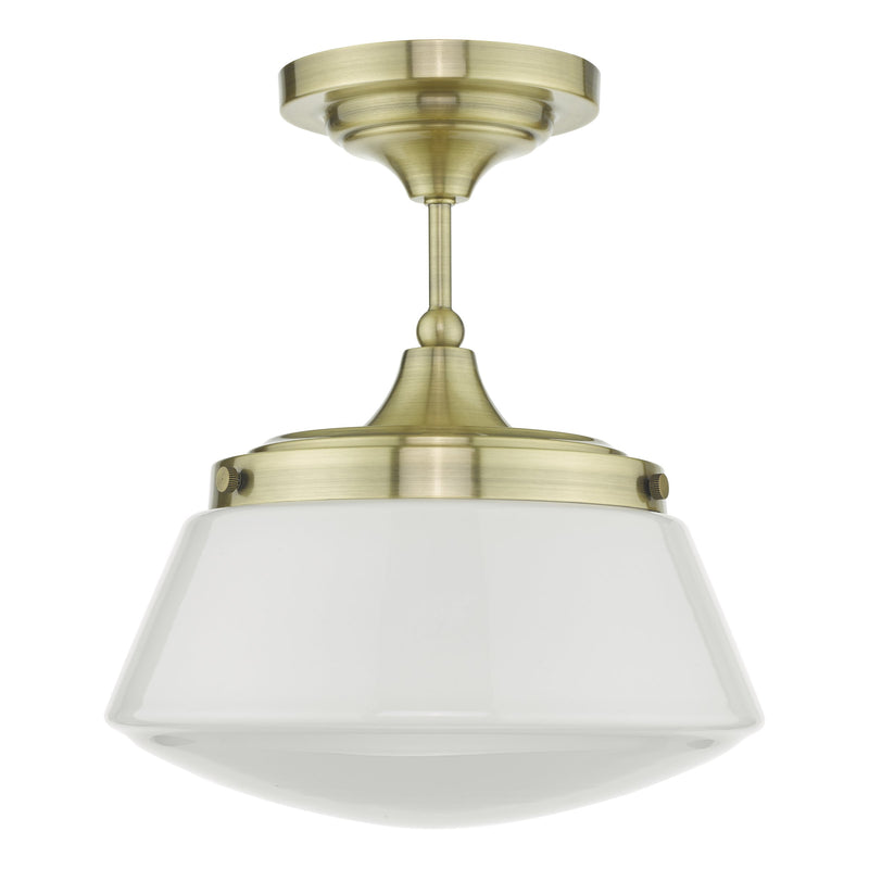 Load image into Gallery viewer, Dar Lighting CAD0175 Caden Semi Flush Antique Brass Opal Glass IP44 - 26994
