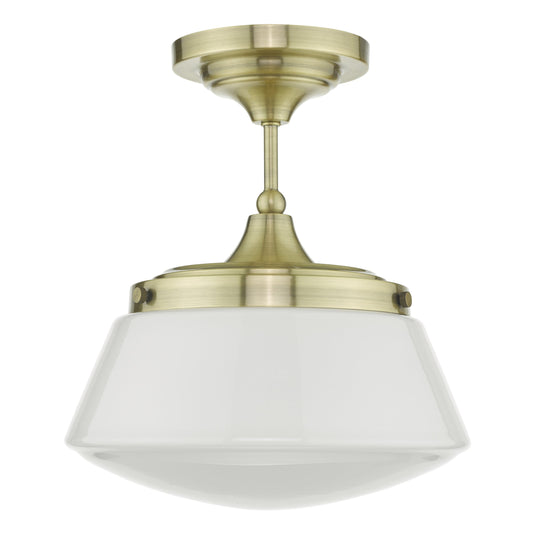 Dar Lighting CAD0175 Caden Semi Flush Antique Brass Opal Glass IP44 - 26994