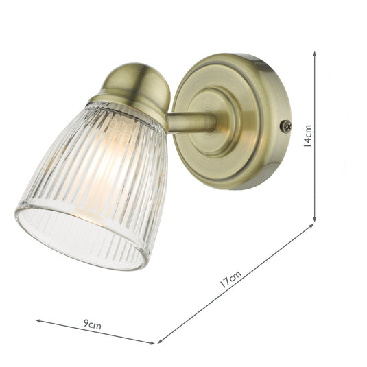 Dar Lighting CED0775 Cedric Single Spotlight Antique Brass Glass IP44 - 27127