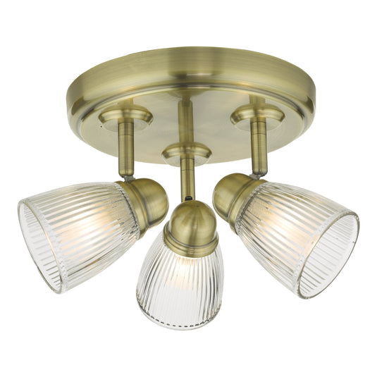 Dar Lighting CED7675 Cedric 3 Round Plate Spotlight Antique Brass Glass IP44 - 27126
