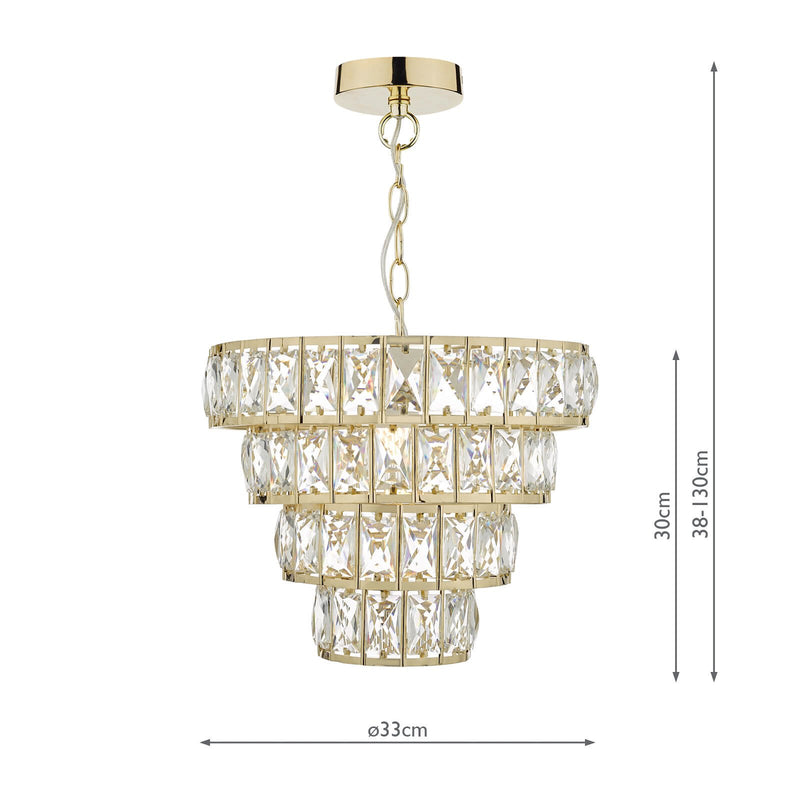 Load image into Gallery viewer, Dar Lighting CER0135 Cerys 1 Light 4 Tier Pendant Crystal &amp; Gold - 25041
