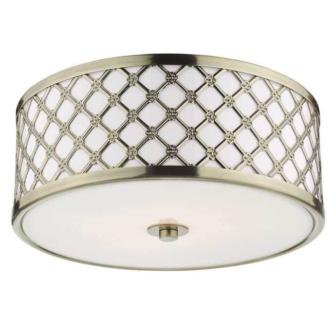 Dar Lighting CIV5275 Civic Small 2 Light Flush Ceiling Light Antique Brass Frosted Glass - 34960