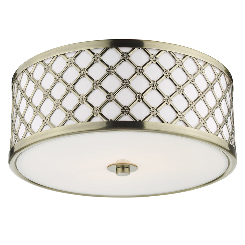 Load image into Gallery viewer, Dar Lighting CIV5275 Civic Small 2 Light Flush Ceiling Light Antique Brass Frosted Glass - 34960
