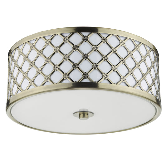 Dar Lighting CIV5275 Civic Small 2 Light Flush Ceiling Light Antique Brass Frosted Glass - 34960