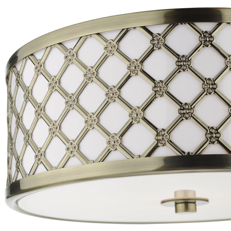 Load image into Gallery viewer, Dar Lighting CIV5275 Civic Small 2 Light Flush Ceiling Light Antique Brass Frosted Glass - 34960
