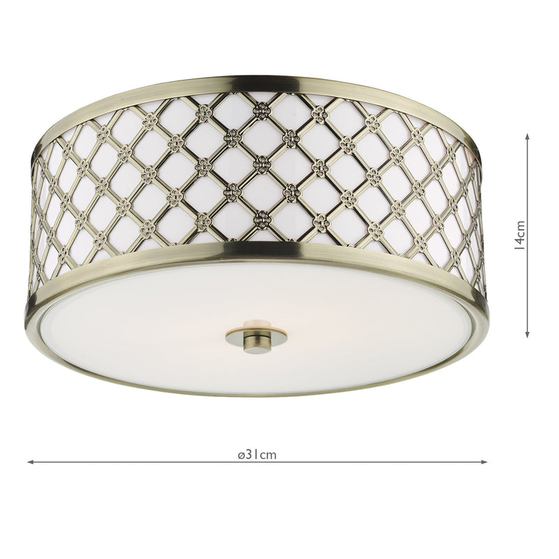 Load image into Gallery viewer, Dar Lighting CIV5275 Civic Small 2 Light Flush Ceiling Light Antique Brass Frosted Glass - 34960
