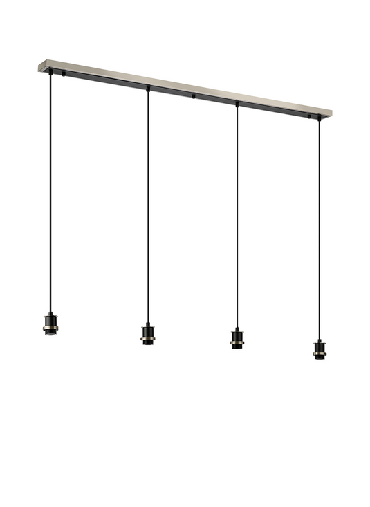 C-Lighting Clay 1.3m Linear Suspension Kit, 4 Light E14, Satin Nickel / Satin Black - 52011