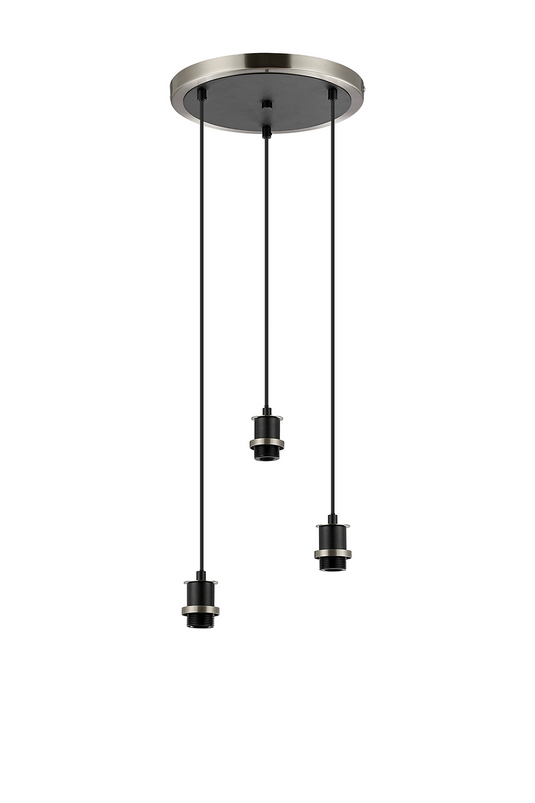 C-Lighting Clay 1.3m Round Suspension Kit, 3 Light E14, Satin Nickel / Satin Black - 52012