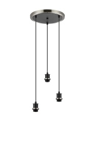 C-Lighting Clay 1.3m Round Suspension Kit, 3 Light E14, Satin Nickel / Satin Black - 52012