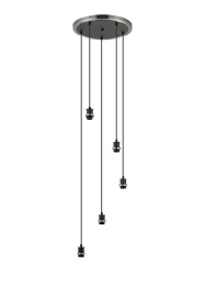 C-Lighting Clay 1.8m Round Suspension Kit, 5 Light E14, Satin Nickel / Satin Black - 52013