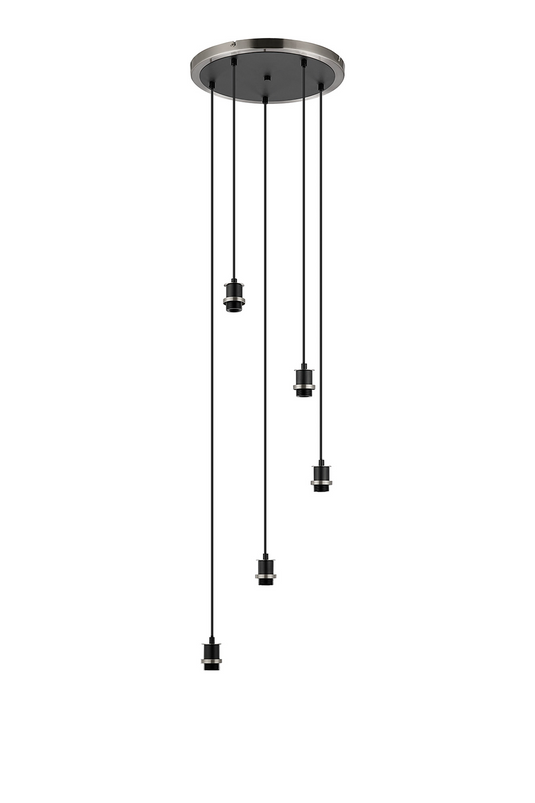 C-Lighting Clay 1.8m Round Suspension Kit, 5 Light E14, Satin Nickel / Satin Black - 52013